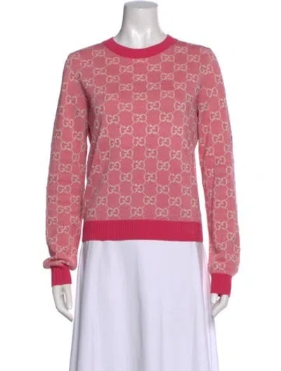 Pre-owned Gucci Printed Crew Neck Sweater In Pink