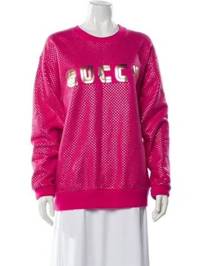 Pre-owned Gucci Printed Crew Neck Sweatshirt In Pink