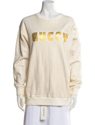 Pre-owned Gucci Printed Crew Neck Sweatshirt In White