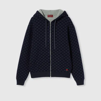 Gucci Printed Double Jersey Viscose Zip Jacket In Blue
