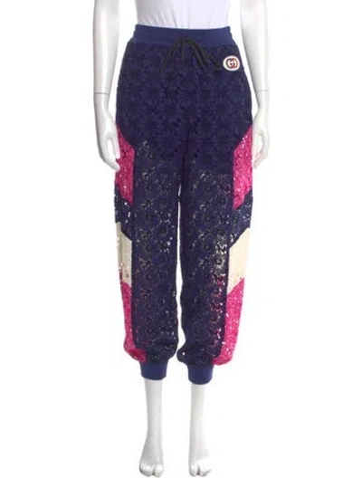 Pre-owned Gucci Printed Embroidered Accent Sweatpants W/ Tags In Blue