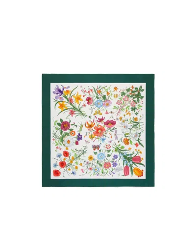 Gucci Printed Flora Silk Twill Carre In Green