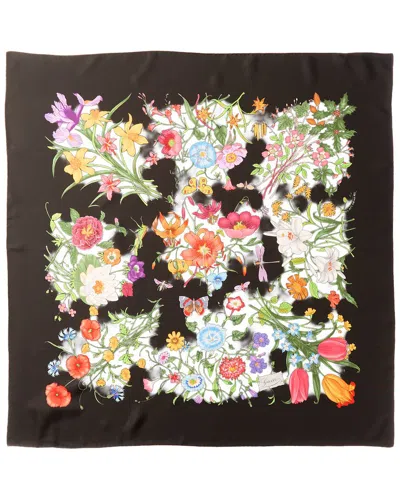 Gucci Printed Flora Silk Twill Carré In Black
