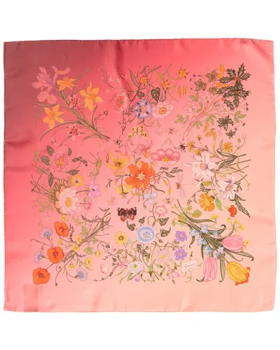 Gucci Printed Flora Silk Twill Carré In Pink