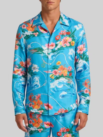 Gucci Relaxed Fit Floral Viscose Button-front Shirt With Point Collar In Azzurro
