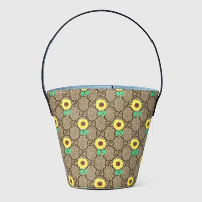 Gucci Kids' Printed Gg Bucket Bag In Brown