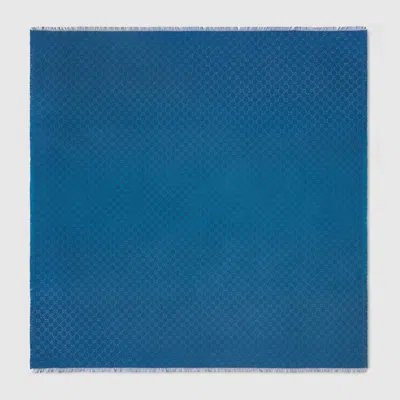 Gucci Printed Gg Cotton Wool Lamé Shawl In Blue