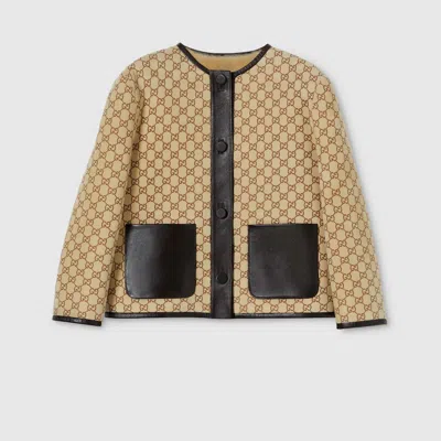 Gucci Printed Gg Shearling Jacket In Brown