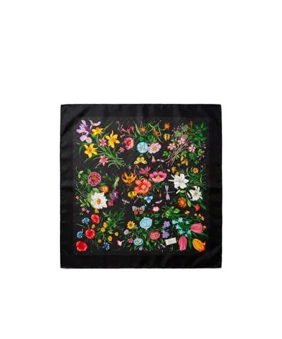 Gucci Printed Gg Silk Twill Carre In Black