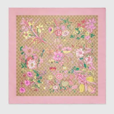 Gucci Printed Gg Silk Twill Carré In Pink