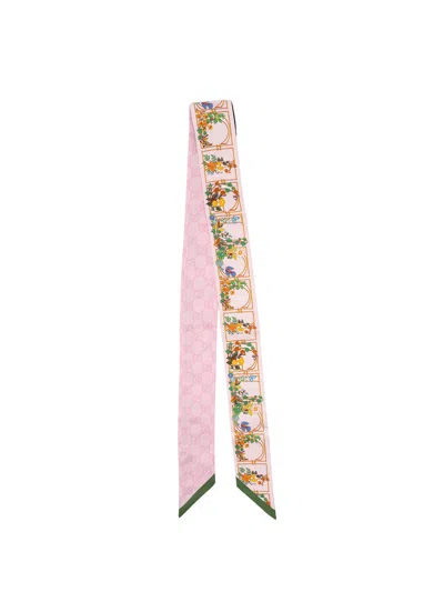 Gucci Printed Gg Silk Twill Jaquard Ribbon In Pink