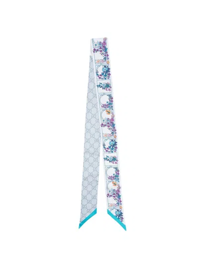 Gucci Printed Gg Silk Twill Jaquard Ribbon In Blue