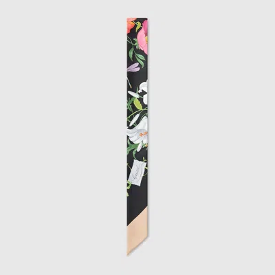 Gucci Floral Print Silk Bandeau Scarf With Logo In Multi
