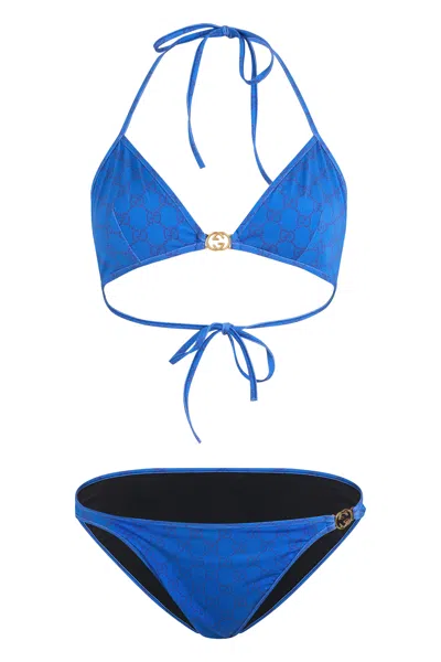 Gucci Printed Gg Stretch Jersey Bikini In Blue
