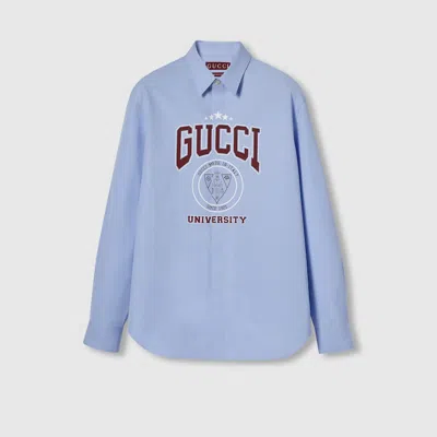 Gucci Printed Heavy Cotton Poplin Shirt In Blue