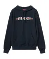 Gucci Blue Hoodie With Drawstring Hood And Logo Print On The Front In Jersey Man In Black