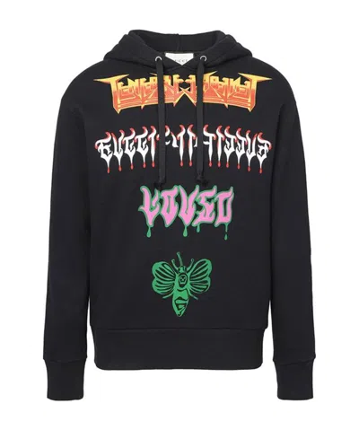 Gucci Printed Hooded Sweater In Black