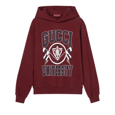 Pre-owned Gucci Printed Jersey Hoodie 'rosso Ancora' | Red | Men's Size L