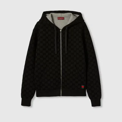 Gucci Printed Jersey Zip Sweatshirt In Black