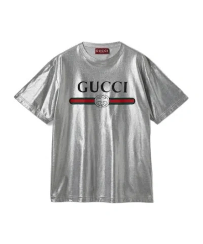 Gucci Printed Knitted Cotton T-shirt In Gray
