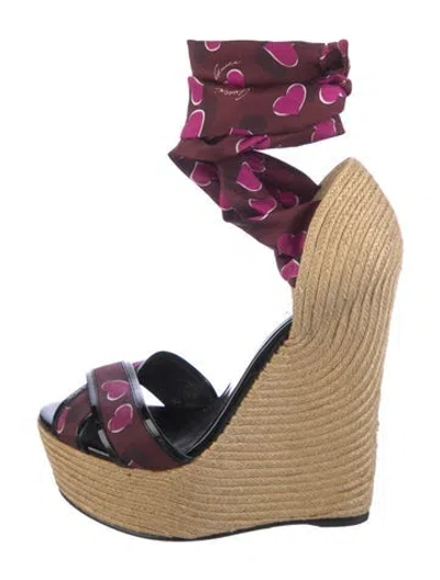 Pre-owned Gucci Printed Leather Trim Embellishment Espadrilles In Burgundy