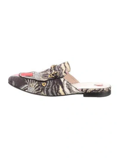 Pre-owned Gucci Printed Leather Trim Embellishment Mules In Multi