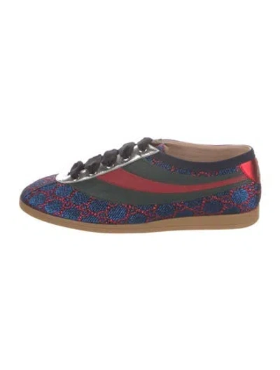 Pre-owned Gucci Printed Leather Trim Embellishment Sneakers In Blue
