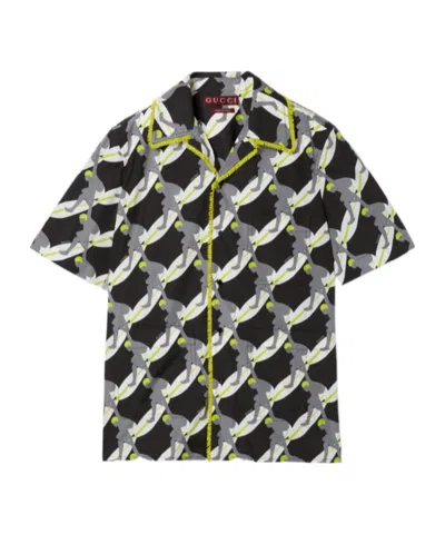 Gucci Printed Light Cotton Poplin Shirt In Black