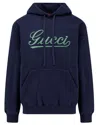 Gucci Blue Cotton Hoodie With Contrasting Logo In Blue