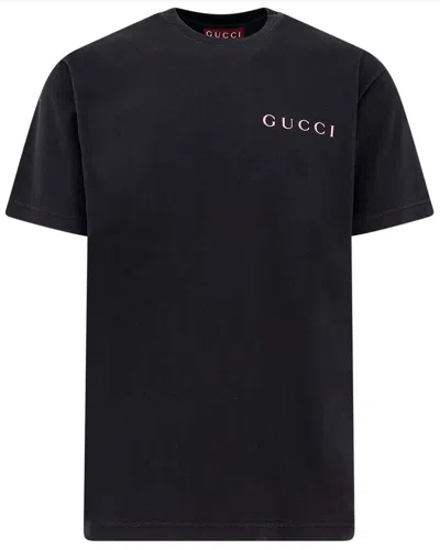 Gucci Printed Logo Cotton T-shirt In Black