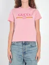 Gucci Women Pink Crewneck T-shirt With Logo Print On The Front In Cotton Woman In Pink