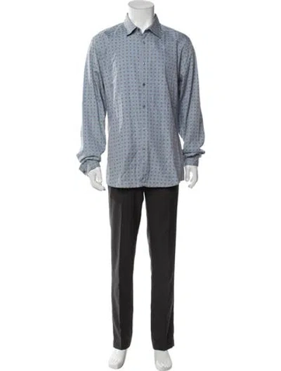Pre-owned Gucci Printed Long Sleeve Dress Shirt In Blue