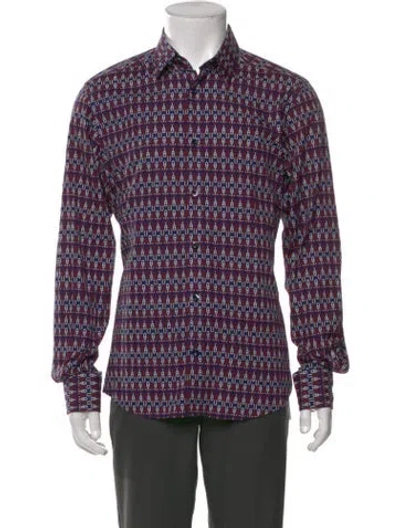 Pre-owned Gucci Printed Long Sleeve Shirt In Blue