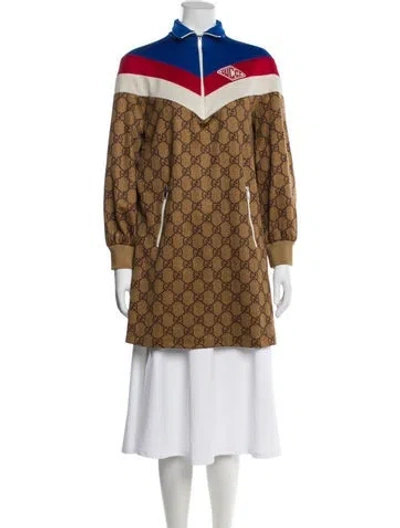 Pre-owned Gucci Printed Mini Dress In Brown