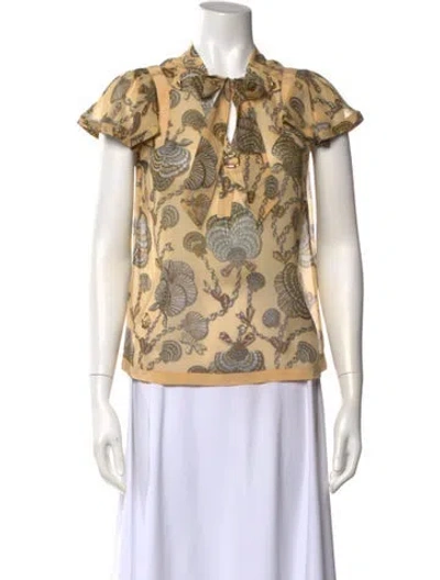 Pre-owned Gucci Printed Mock Neck Blouse In Neutral