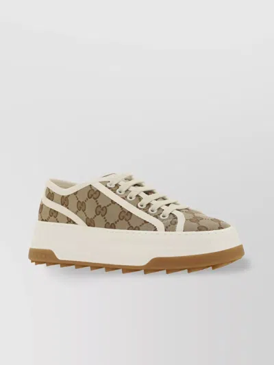 Gucci Gg Canvas Low-top Platform Trainers In Beige