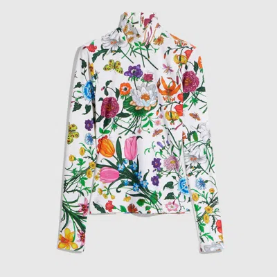 Gucci Printed Nylon Jersey Turtleneck Top In Multi