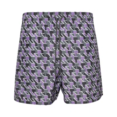 Pre-owned Gucci Printed Nylon Swim Shorts 'stone/lilac'