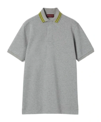Gucci Printed Polo Shirt In Gray