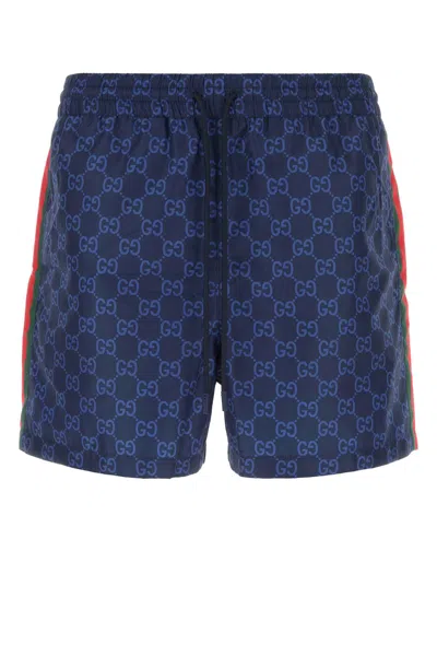 Gucci Printed Polyester Swimming Shorts In Blue