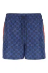 Gucci Men Nylon Swim Shorts With All-over Gg Motif In Blue