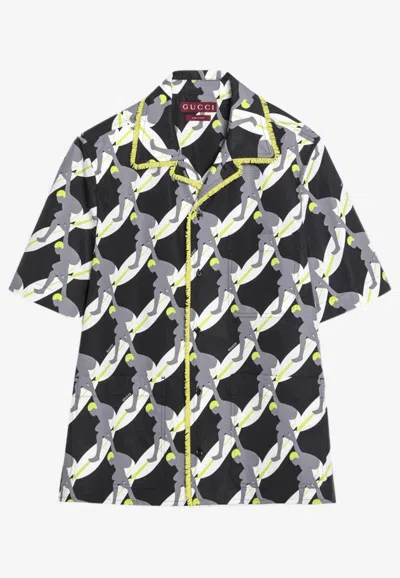 Gucci Printed Poplin Shirt With Beaded Fringe In Multi