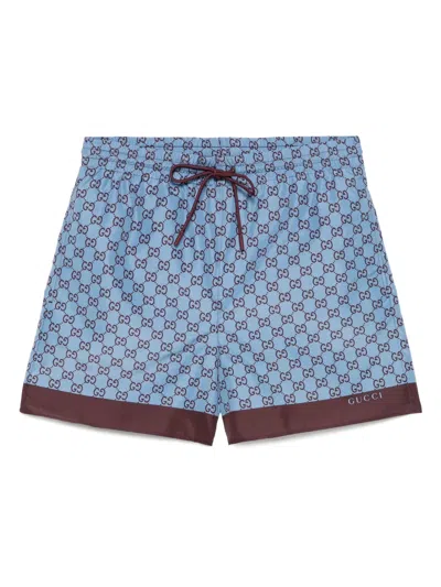 Gucci Printed Poplin Tech Swim Shorts In Blue