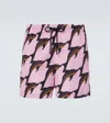 Gucci Mens Pink Deep Brown Printed Technical Poplin Swim Shorts In Multicoloured