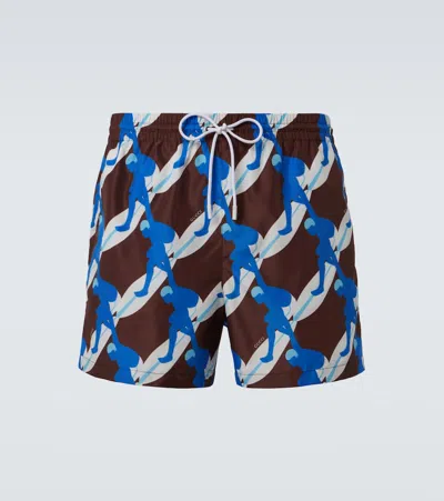 Gucci Printed Poplin Swim Trunks In Brown