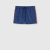 Gucci Men Nylon Swim Shorts With All-over Gg Motif In Blue
