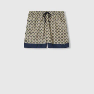Gucci Printed Poplin Tech Swim Shorts In Brown
