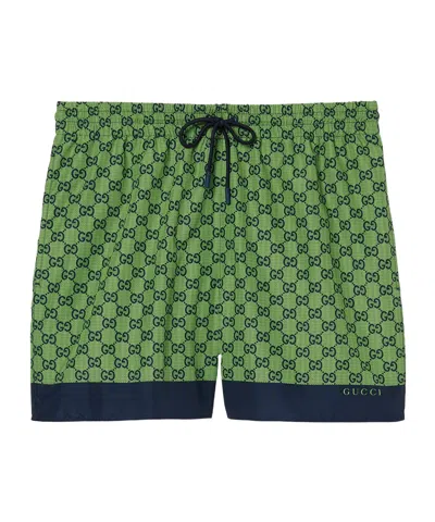 Gucci Printed Poplin Tech Swim Shorts In Green