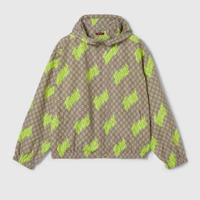 Gucci Printed Poplin Tech Zip Jacket In Brown