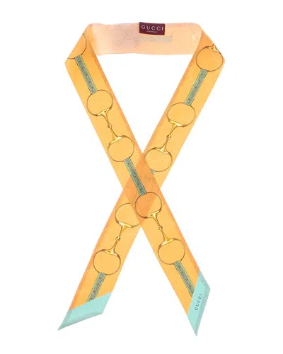 Gucci Printed Ribbon Silk Scarf In Orange